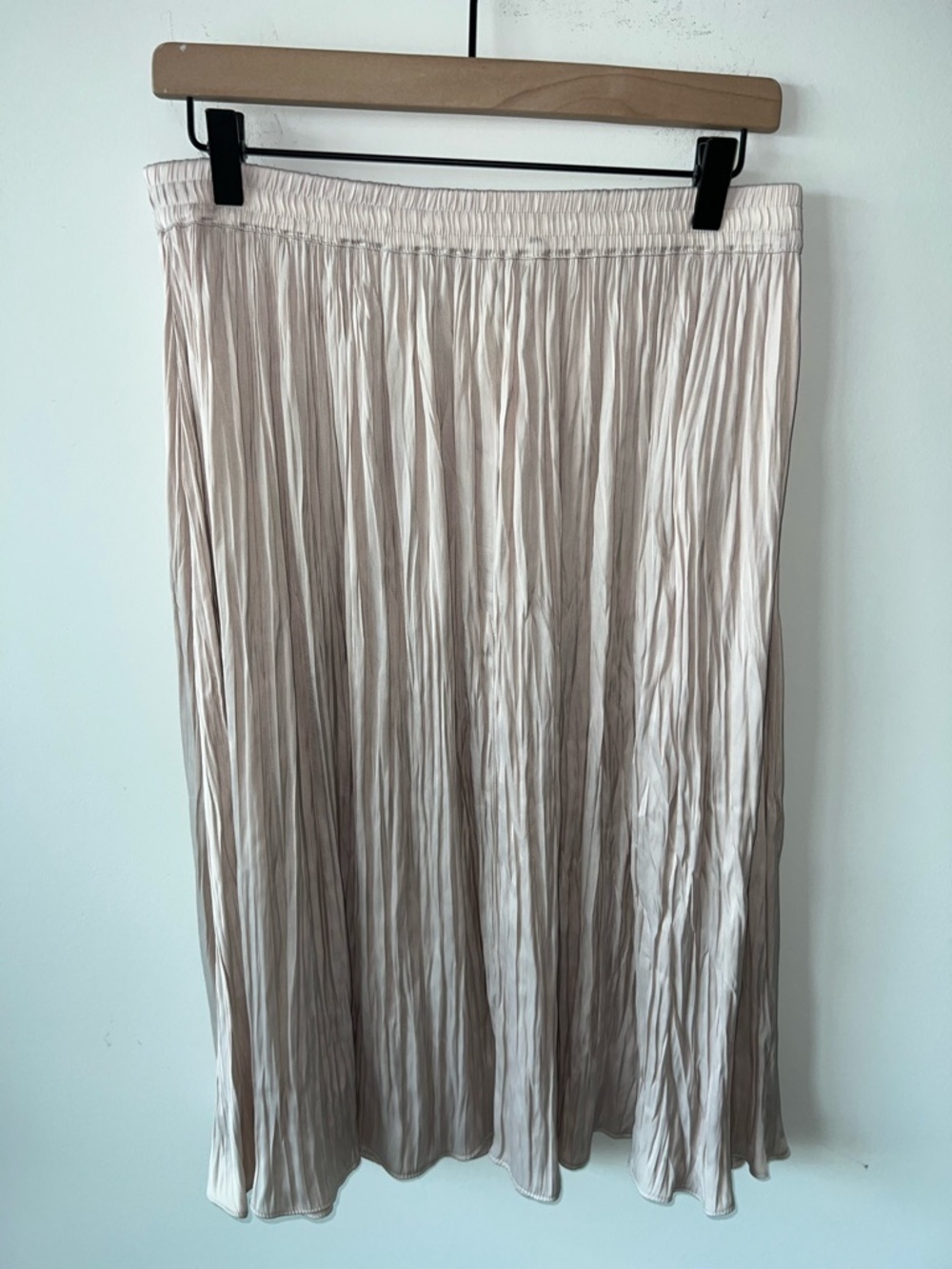 Philosophy Republic Clothing Beige Pleated Crinkle Midi Skirt L Elastic Waist